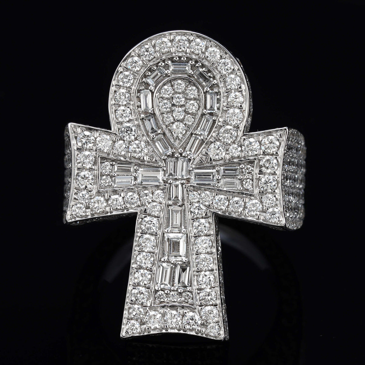 Solid Ankh Cross Diamond Ring