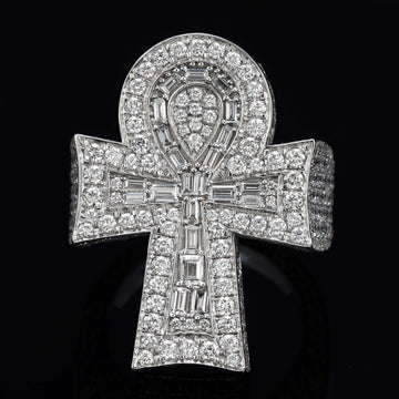 Solid Ankh Cross Diamond Ring