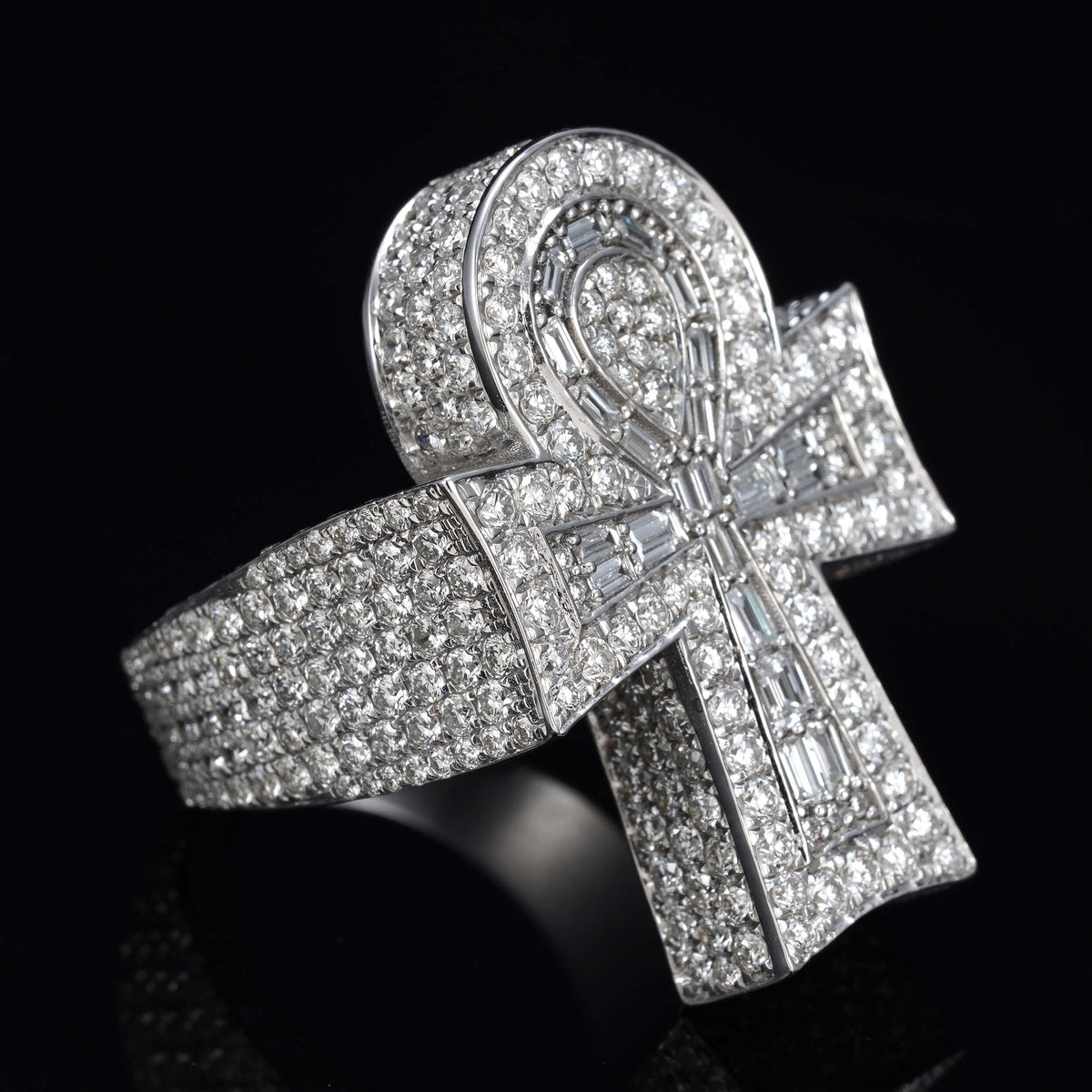 Solid Ankh Cross Diamond Ring